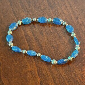 Handmade Beaded Stretch Bracelet - Blue/Gray